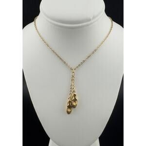 Vintage Avon 80’s Ballet Shoes Charm Necklace Gold Tone 8” Long Delicate Dainty
